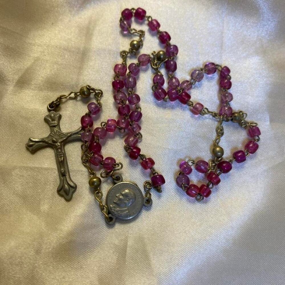 Vintage Polish Catholic Rosary crystal Be Regina Poloniae Pope John Paul IIf